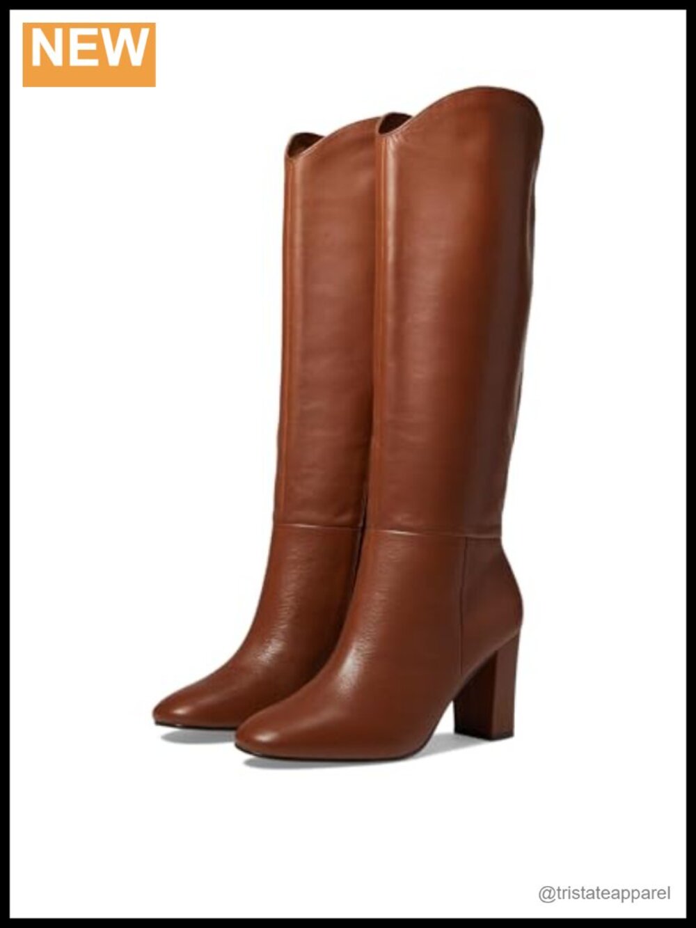 Knee High Leather Boots Block Heel Zip Closure